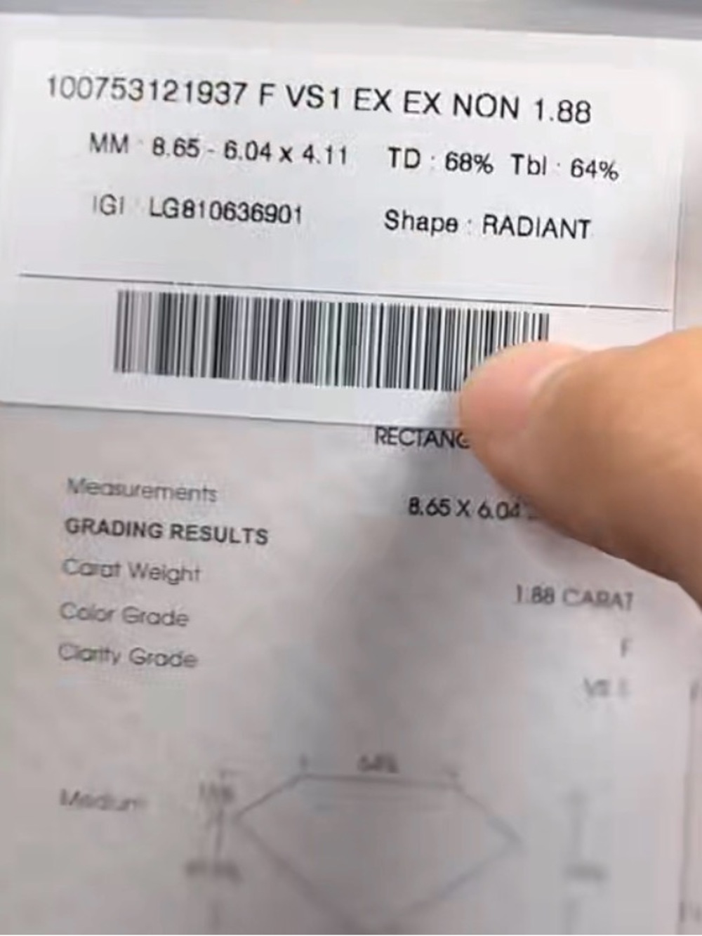 Radiant cut Lab grown diamond